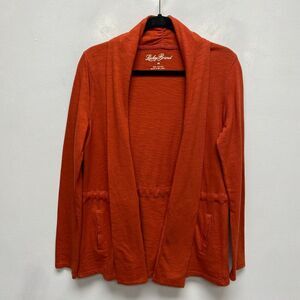 Lucky Brand Women Red Shawl Collar Open Front Pocket Drawstring Waist Cardigan M